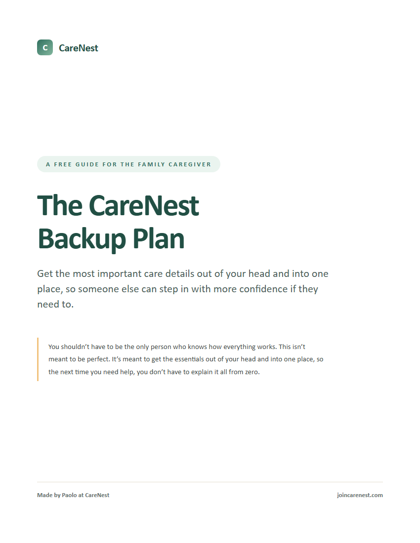 The CareNest Backup Plan, a free guide for family caregivers